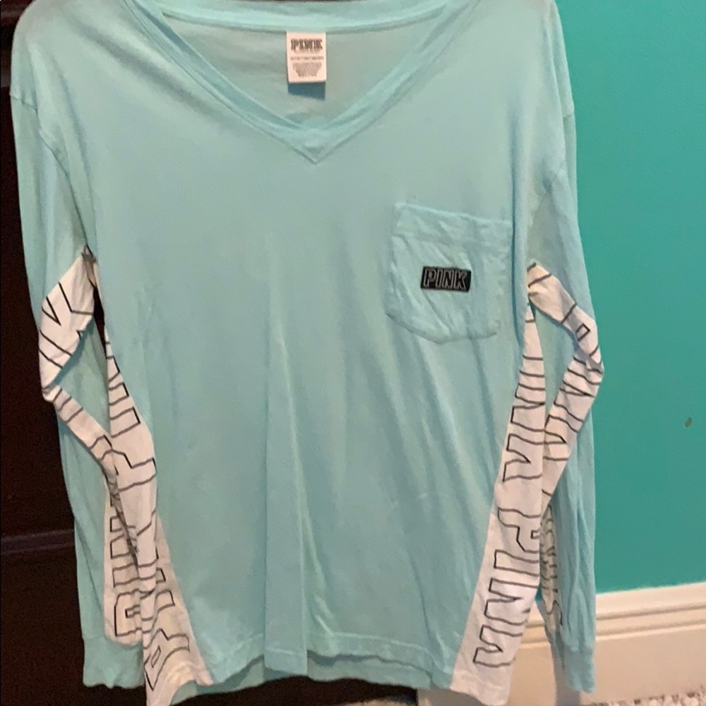 PINK baby blue long sleeve vneck:)